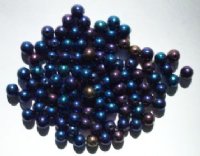 100 6mm Round Metallic Navy Iris Glass Beads